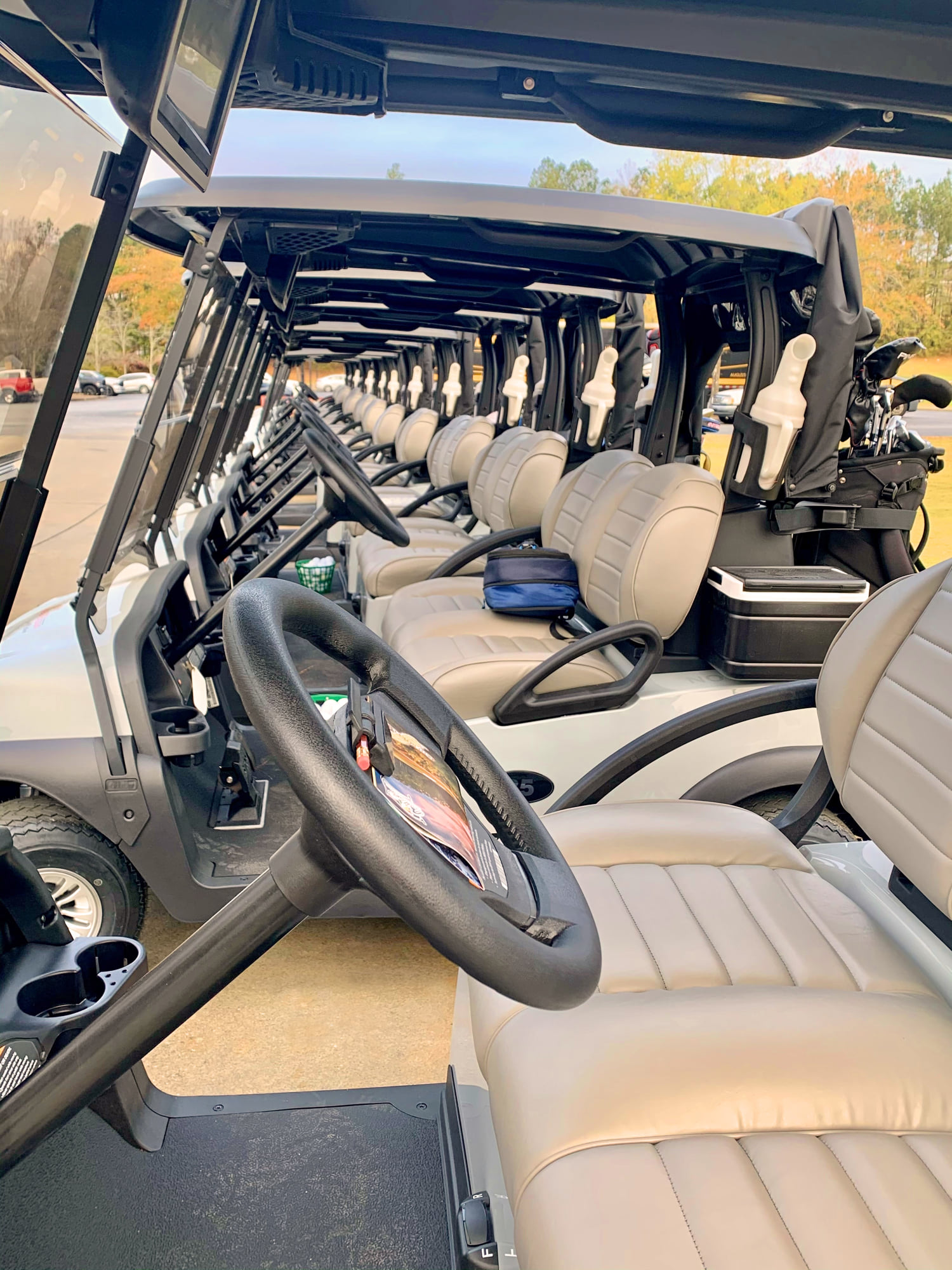 row of golf carts